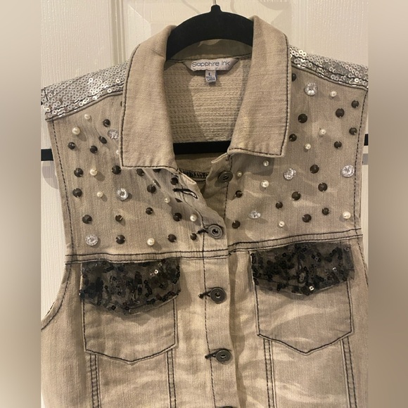 Sapphire Ink sparkly bleached stretch denim vest - Picture 2 of 6
